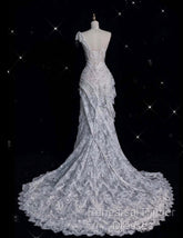 Romantic High Low One Shoulder Lace White Long Wedding Dresses